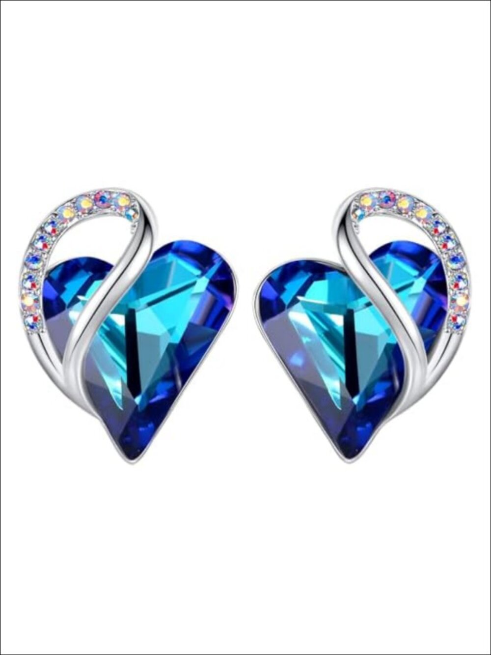 Silver Plated Heart Stud Earrings Birthstone Crystal Push Back